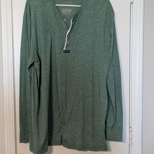 Lauren James Boyfriend Tee Henley Heather Green Long Sleeve Top